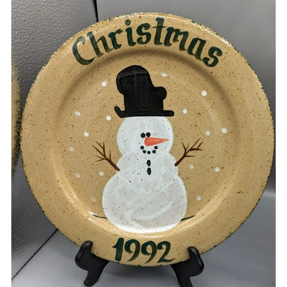 Vtg Three Rivers Pottery Christmas Snowman Plate Dish Amy Coshocton Hand… - Picture 2 of 7
